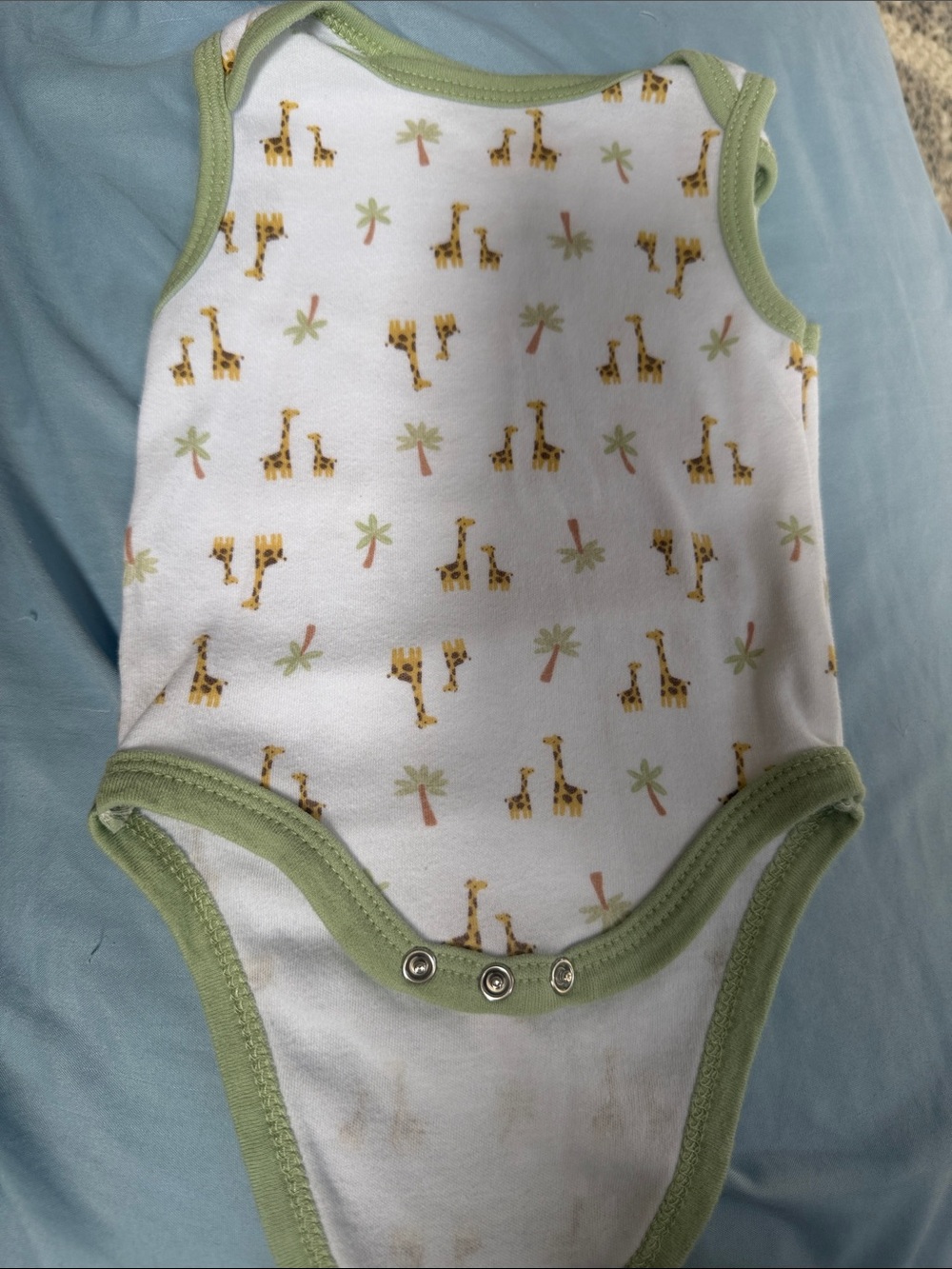 Baby Gear White One-Piece Bodysuit with Giraffe Print and Light Green Trim